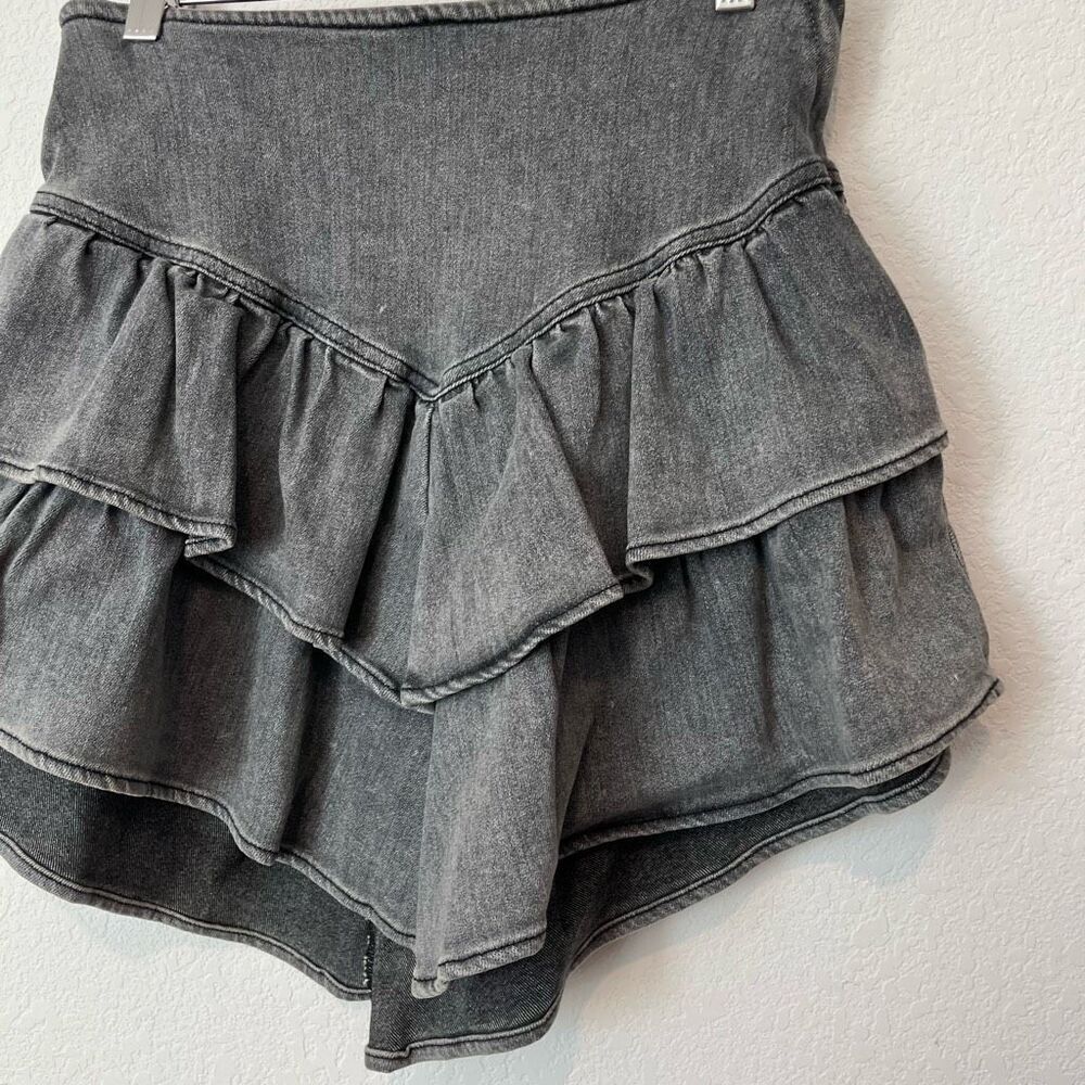 MOTHER Dig Up Dirt Gray Denim The Ruffle Tiered Mini Skirt Women's Size 27 - Picture 3 of 7